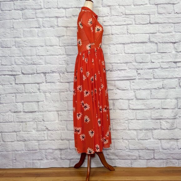 Ganni Tilden Orange Mesh Floral Midi Dress - Picture 3 of 6